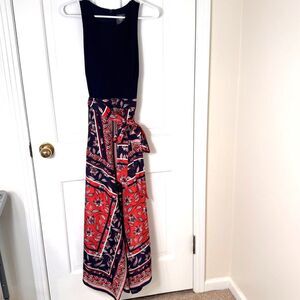 Vince Camuto Hankerchief Hem Dress Sz 10 Navy Sleeveless Flowy Midi Classic Chic